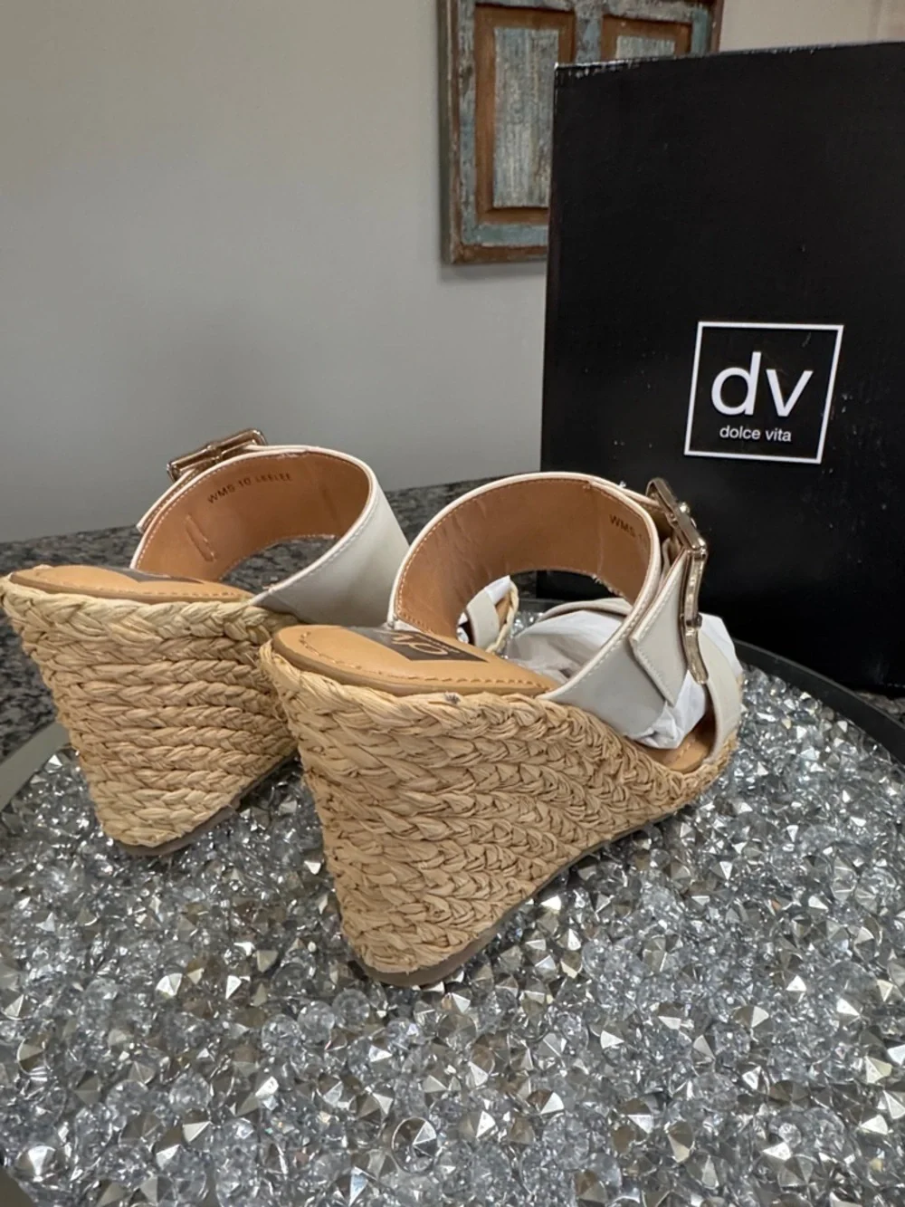 Dolce Vita Cream Woven Espadrille Wedge Sandals with Gold Buckle NEW 10